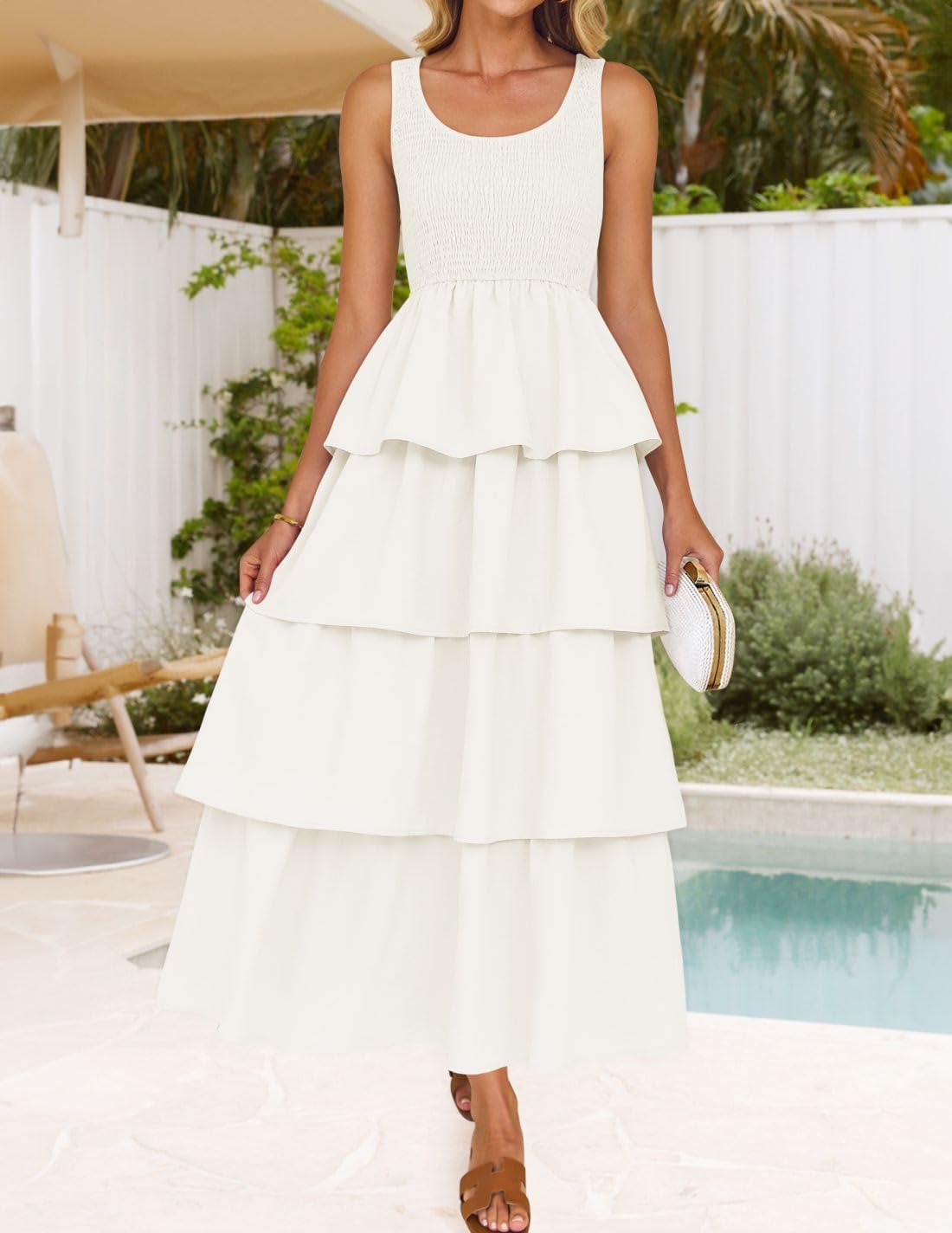 ZESICA Women's 2026 Summer Boho Sleeveless Midi Dress Scoop Neck Ruffle Tiered Layered Swing Long Beach Vacation Dresses - Image 3