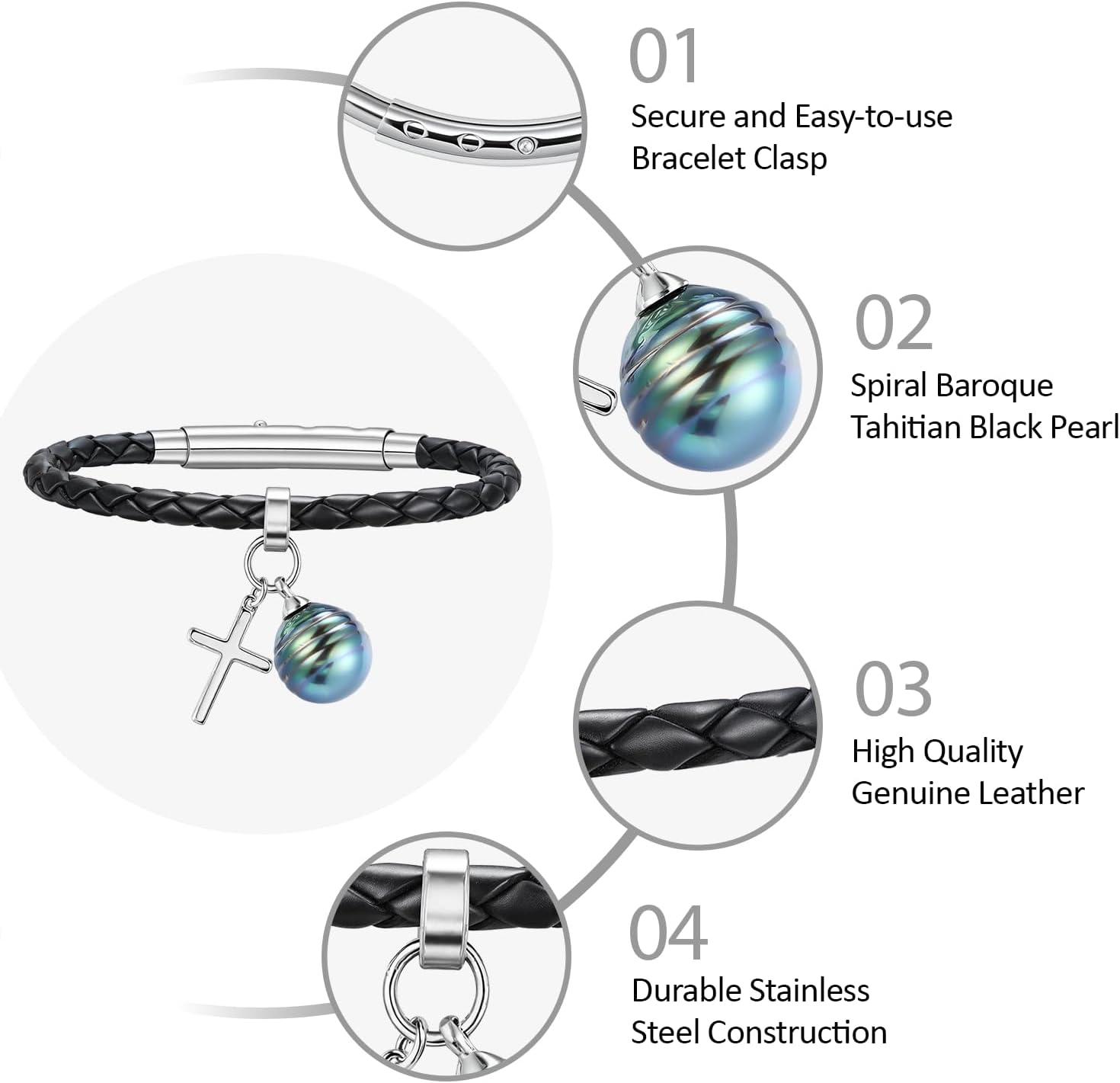 10-11mm Natural Spiral Baroque Tahitian Black Pearl Bracelets for Women - Genuine Wrap Leather Heart Charm Bracelet, Jewelry Mother Day Birthday Gifts for Wife Mom Sister, Adjustable Clasp 6.7"-7"