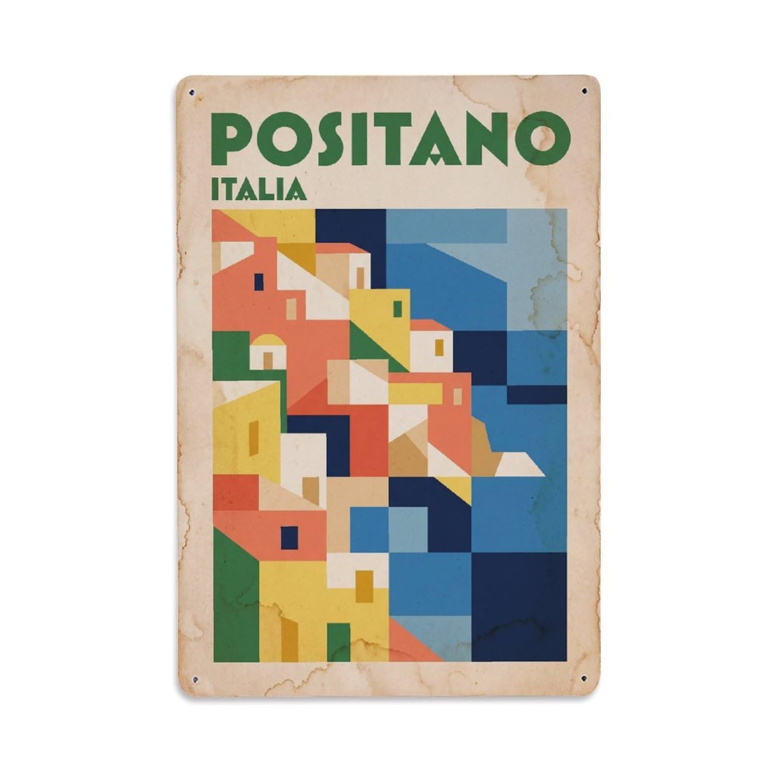 Vintage Travel Positano Italy Dusk Metal Tin Sign