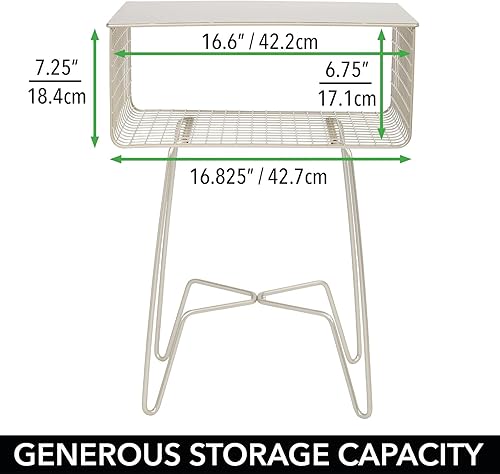 Miniatura 5 de mDesign Mesita de noche de acero con cesta de almacenamiento para dormitorio, sala de estar, oficina en casa mesa auxiliar rústica, muebles de
