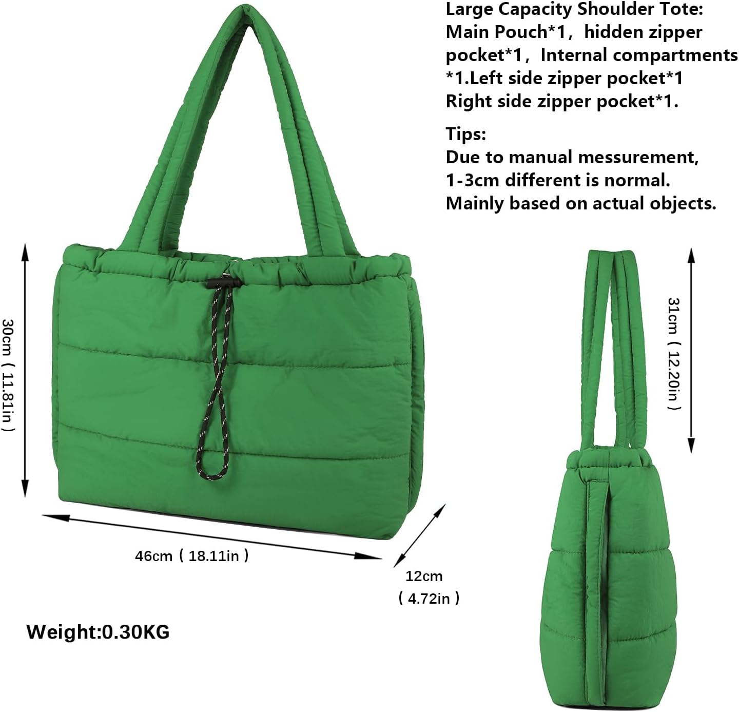 Queenoris Puffer Tote Bag for Women, Large Quilted Lightweight Satchel Purse Travel Gym Bag | PUFFER, NYION, MAGNETIC SNAP, LARGE CAPACITY, SHOUIDER/HANDBAG