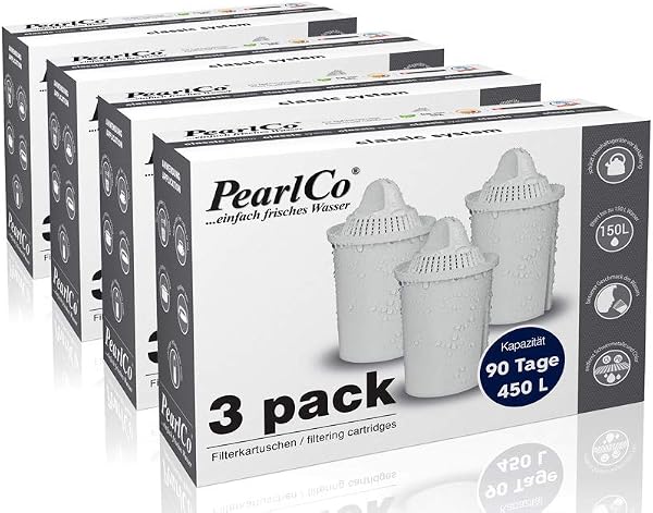 PearlCo Protect+ classic - Para agua dura- Pack 3 filtro de aguas con 1 cartuccia filtrante Universal classic - adatto per Brita Classic - 1