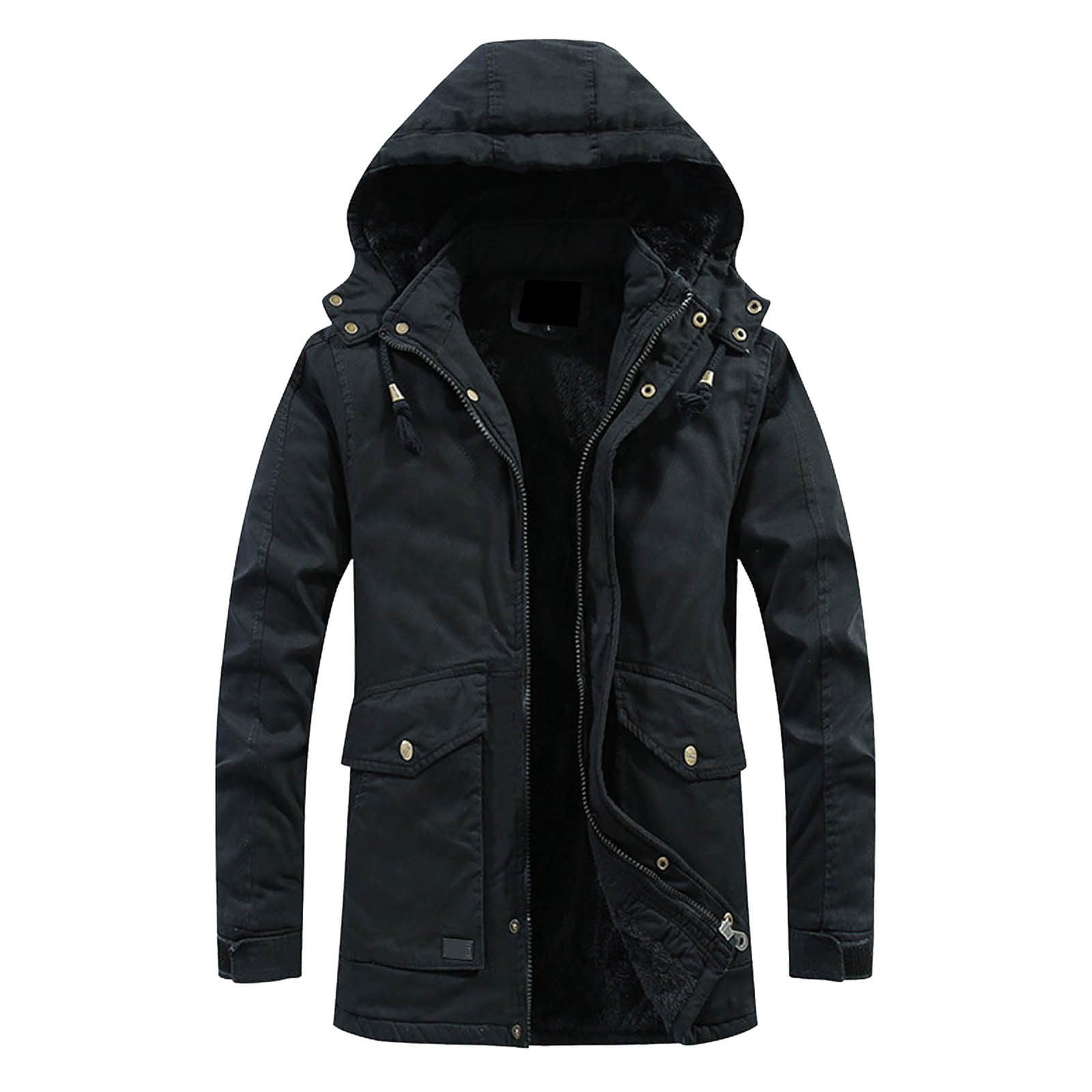Winterjacke Fleece Futter Herren, Winterparka Herren Warm, Gefütterte Jacke Mit Kapuze Übergangsmantel Mit Taschen Klassischer Arbeitsjacke Thermo Herrenmantel Outdoorjacke Parker Sportjacke
