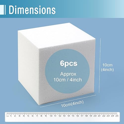 Miniatura 2 de Pllieay Paquete de 6 bloques de espuma Whit para manualidades, espuma de embalaje de 4 x 4 x 4 pulgadas, cuadrados de espuma para bricolaje,