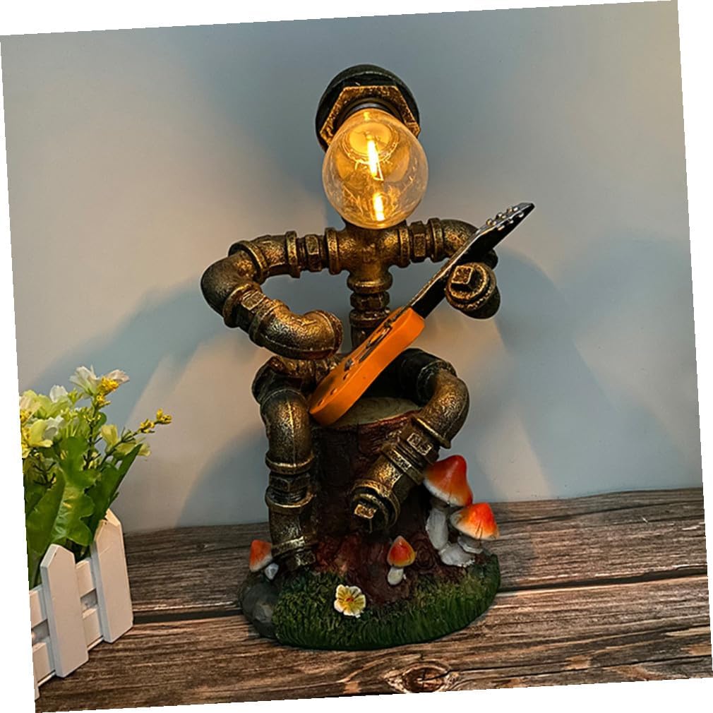 LALAFINA Robot-Shaped Solar Garden Lamp Resin Figurine Outdoor Decorative Robot Sculpture for Patio Lawn Yard Lighting
