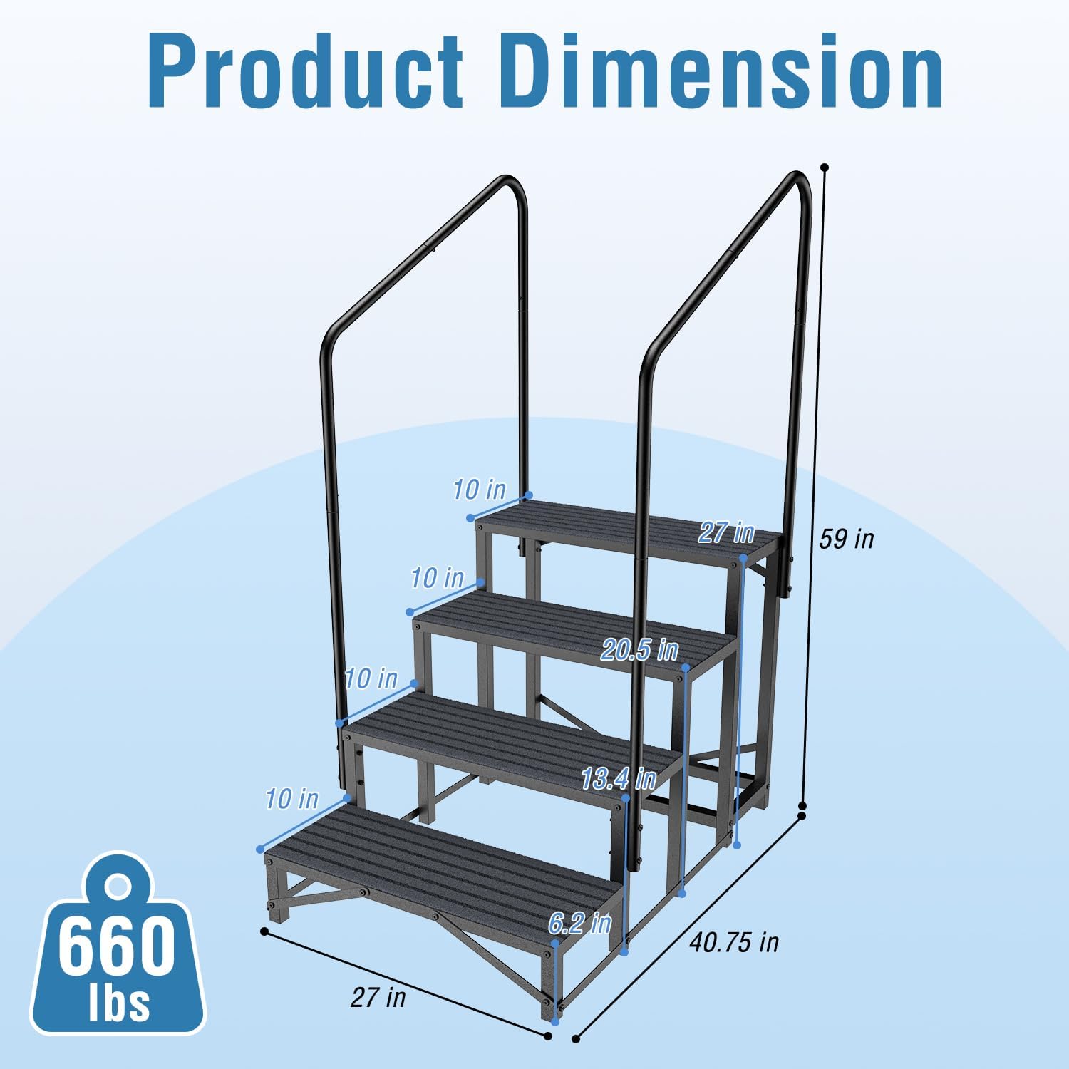 RV Steps with Handrail, 4 Steps RV Stair, Mobile Home Stairs for Camper, Trailer, hot tub, Steps with Non-Slip mat, 660lbs Capacity