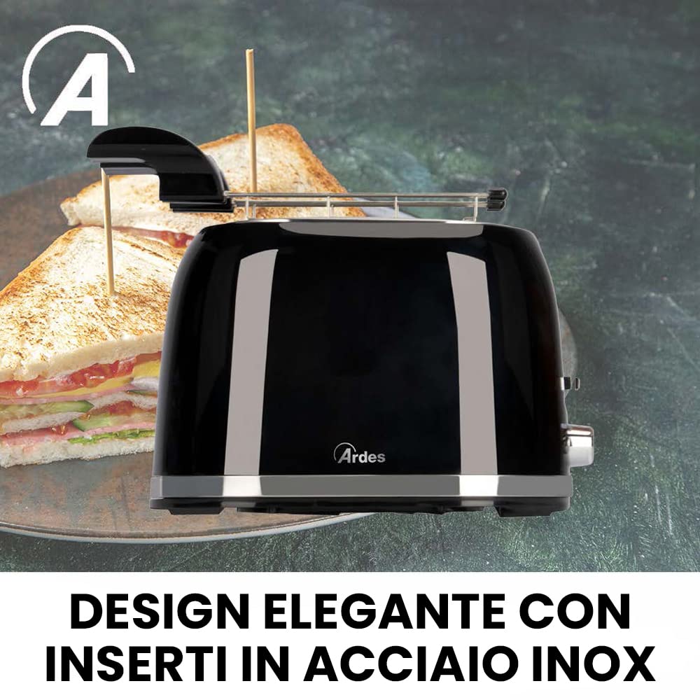 Ardes PRESTIGE ARTOAST03 – Tostapane con pinze per toast ripieni, 7 livelli di doratura, 2 timer, vassoio raccogli briciole rimovibile e design in acciaio inossidabile