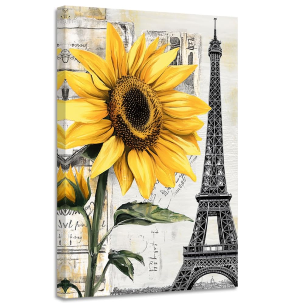 Amazon.com: CGXLB Sunflower Wall Art Paris Eiffel Tower Canvas