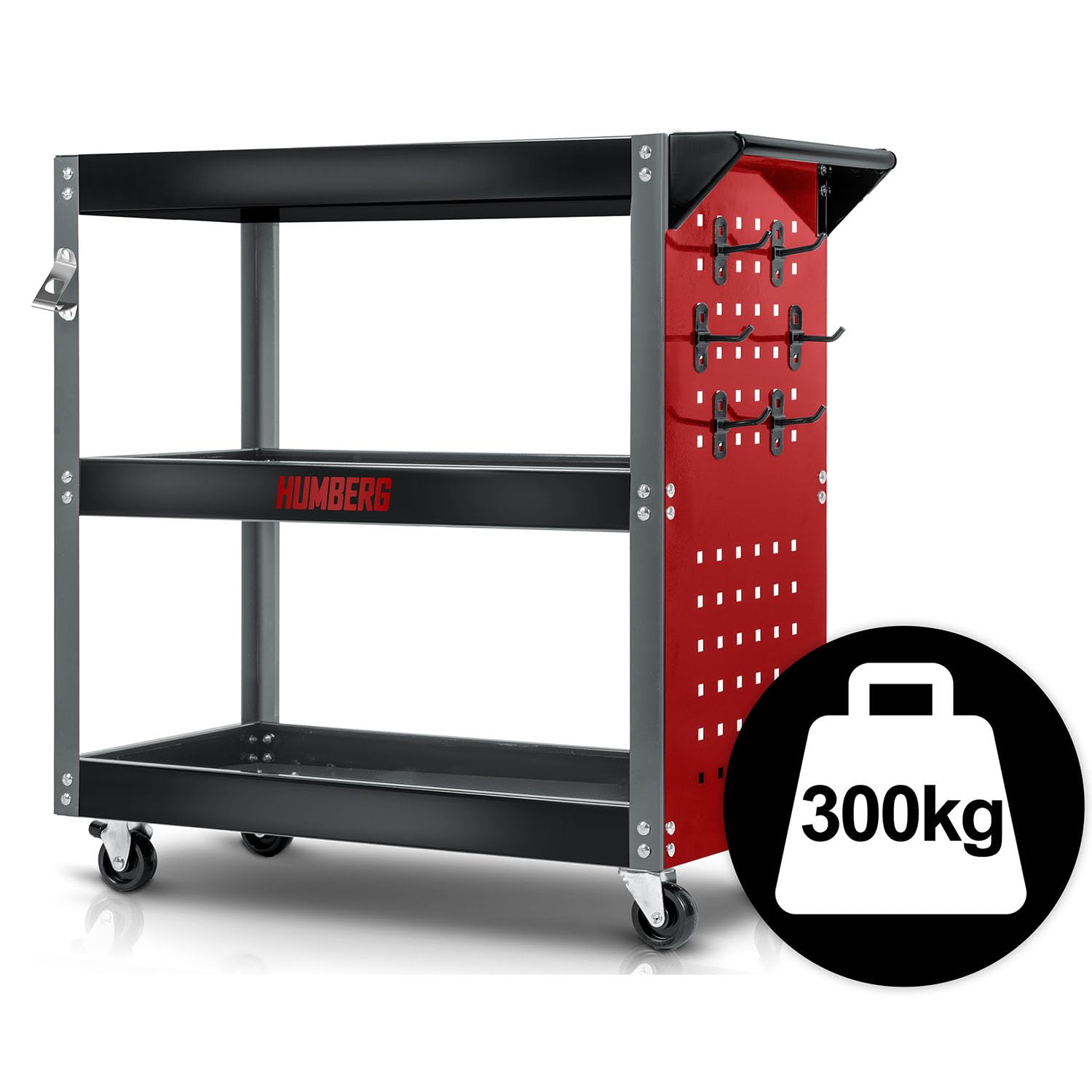 Humberg Carrello portautensili – 3 livelli con 6 ganci – portata fino a 300 kg – acciaio alluminio 80 x 35 x 73 cm
