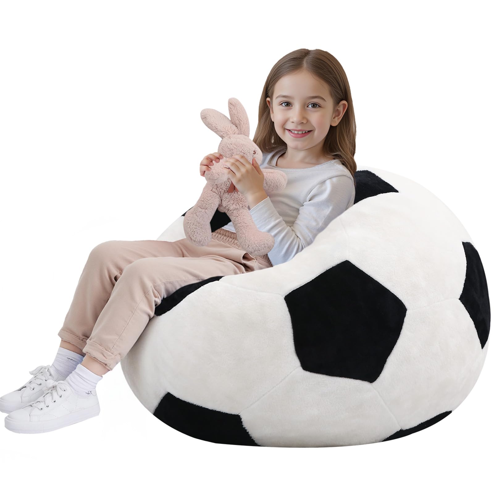 MeMoreCool Puf de fútbol para niños, asiento de sofá con relleno incluido, para niños y niñas, para leer y jugar, sofá suave para dormitorio y sala de juegos, 65 x 65 cm