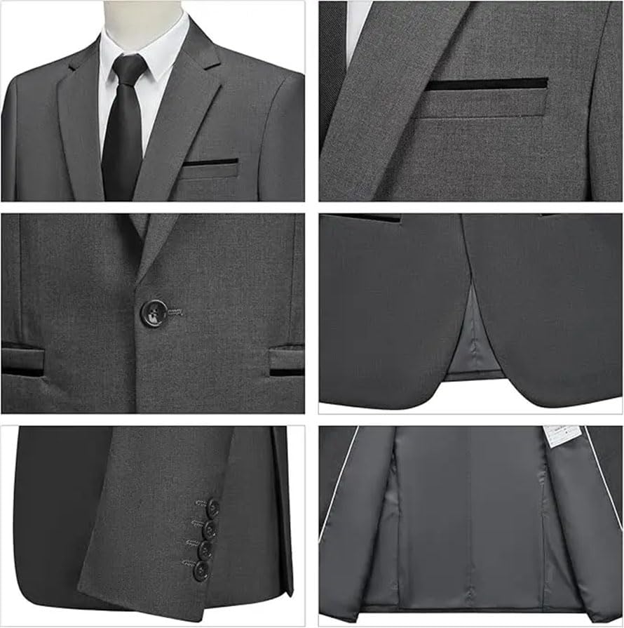 Pohullan Men Slim 2-Piece Business Suit Wedding Jacket and Trousers Set for Formal Office Events Groom Attire4