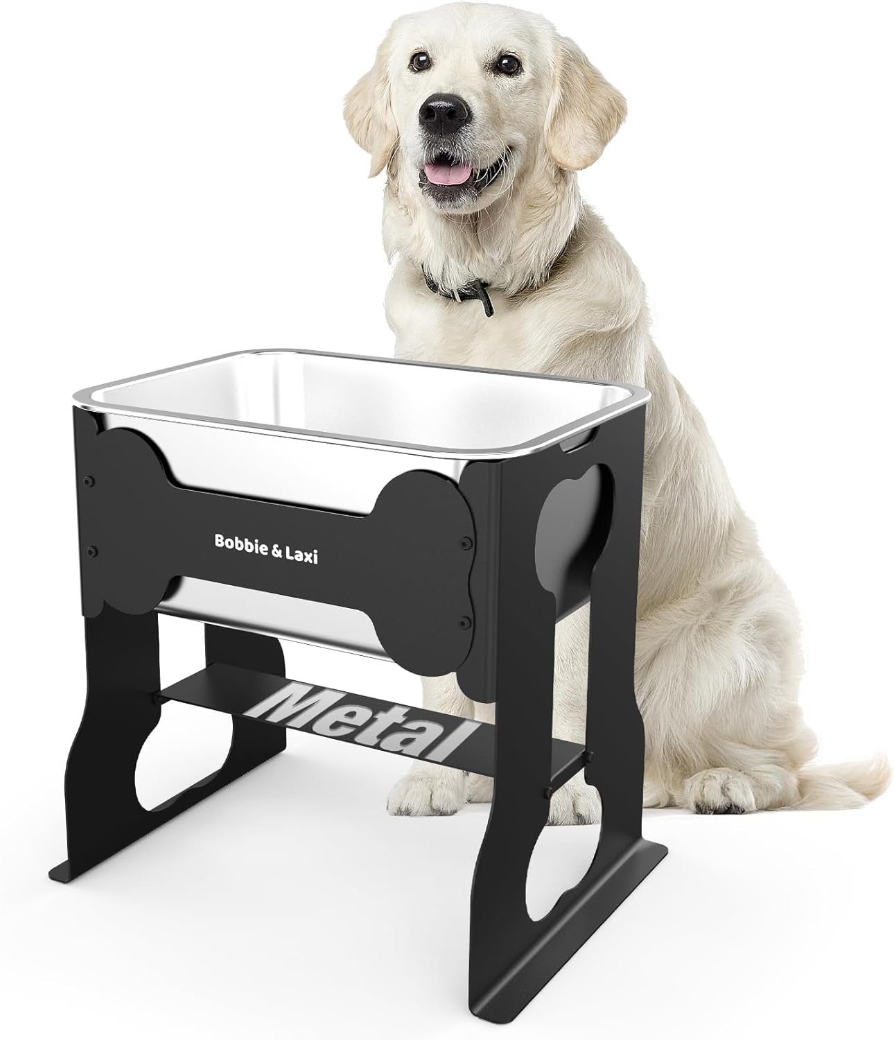 2.4 Gallon Elevated Large Dog Water Bowl,14" Raised Stainless Steel Bowl with Stand for Large Breed, Full Metal Dog Feeding Station for Relief Joint Pressure, Easy Clean for Indoor & Outdoor Uses