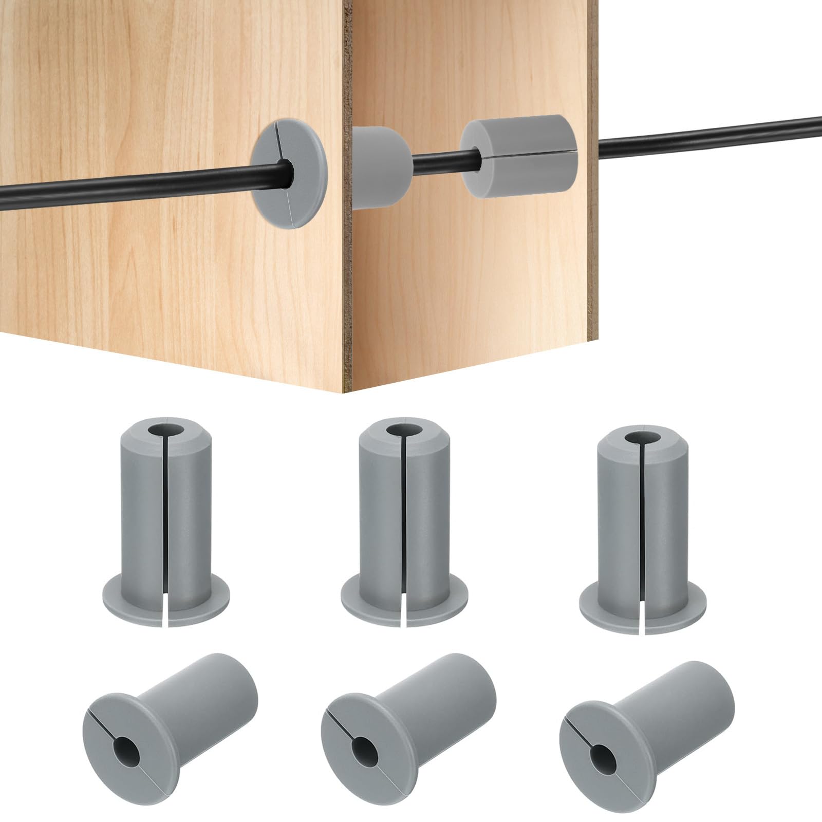 HiPicco 6Pcs Wall Grommets for Cables 3/4-Inch Silicone Cable Wall Bushing Feed Through Cable Routing Kit Accessories Wall Cable Pass Through for Ethernet with 7mm Hole, Grey