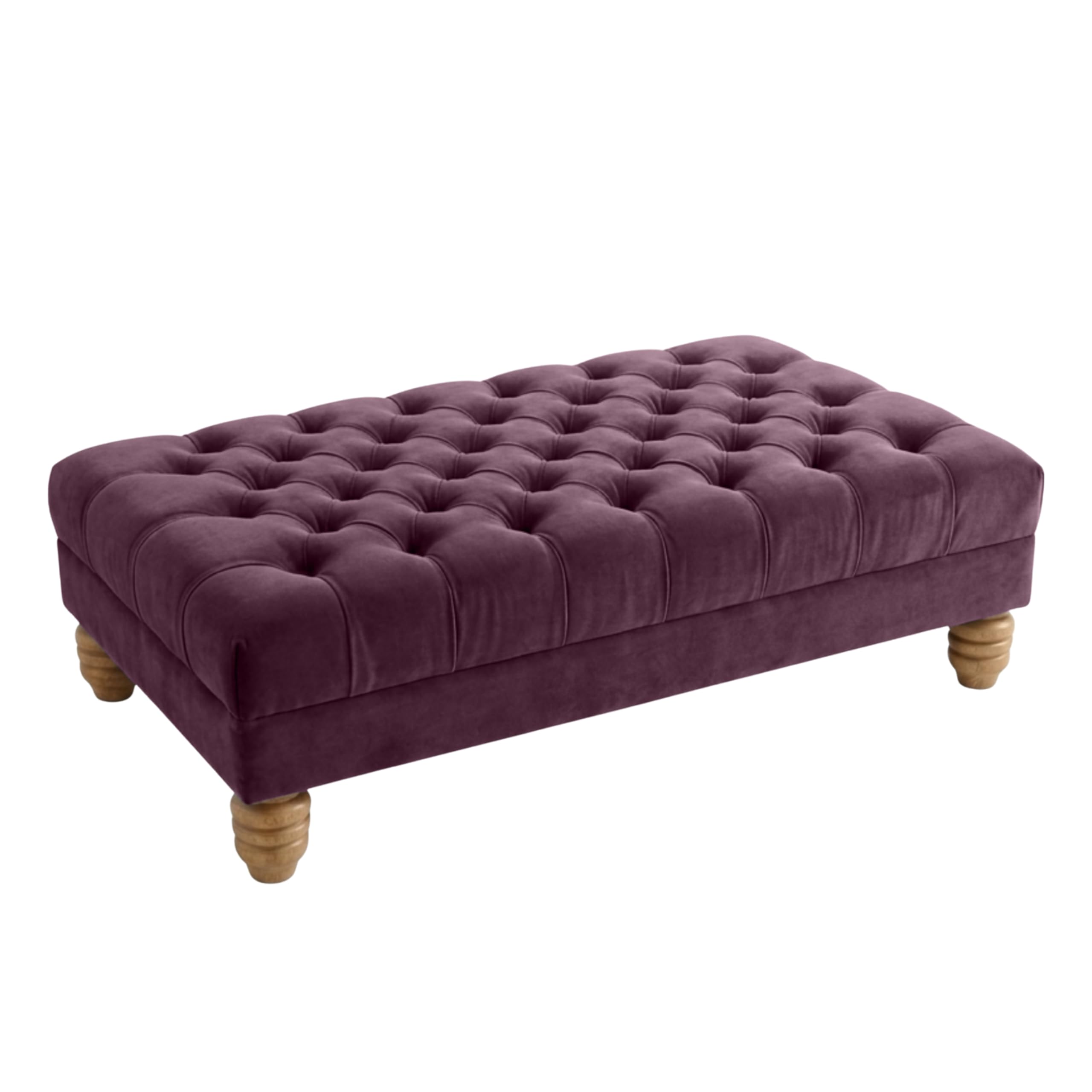 Chesterfield Footstool Coffee Table Large โ Deep Button Tufted Naples Fabric Ottoman Bench, Thick Cushioned Foot Stool with Wooden Frame & 4 Inch Feet, Living Room Furniture (Plum)