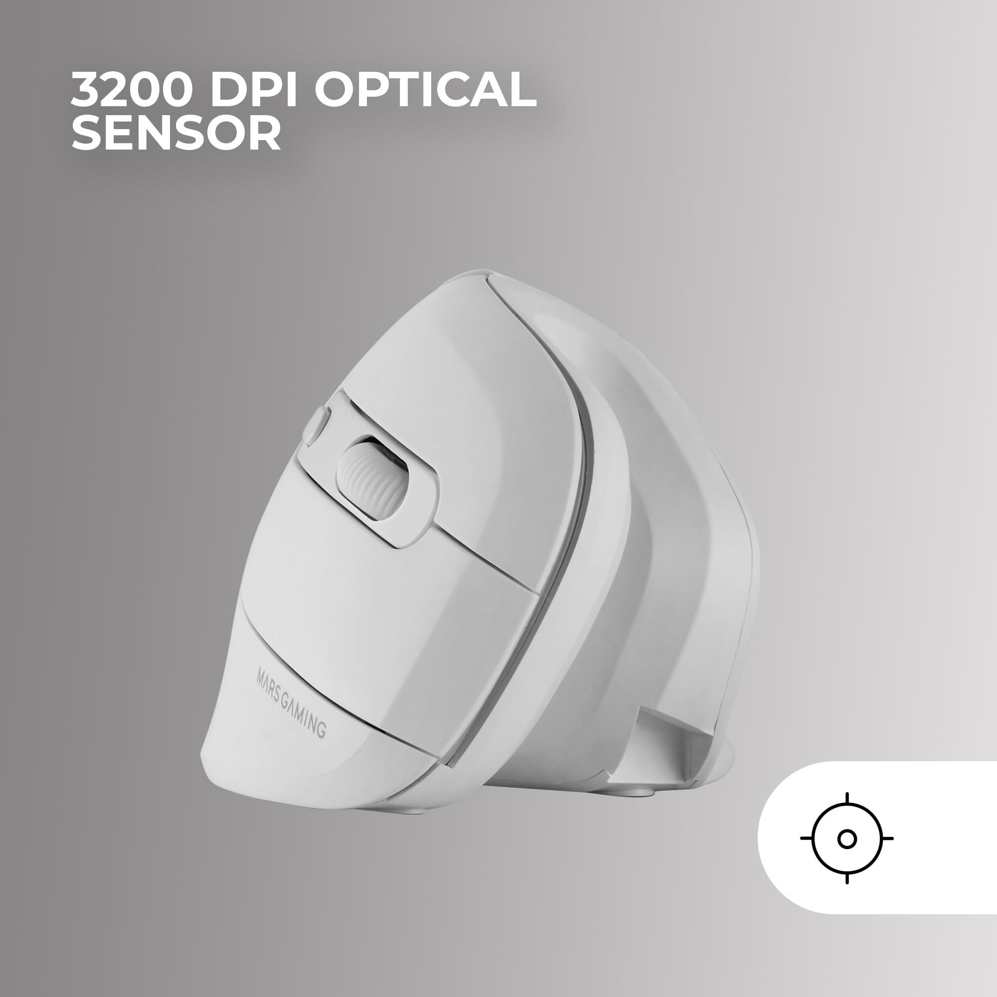 Mars Gaming MMW-ERGOPRO, Ratón Inalámbrico Ergonómico Vertical, Diseño Plegado, Sensor Óptico 3200DPI, Switches Huano, Receptor Inalámbrico 2.4GHz, Compatibilidad Multiplataforma, Blanco