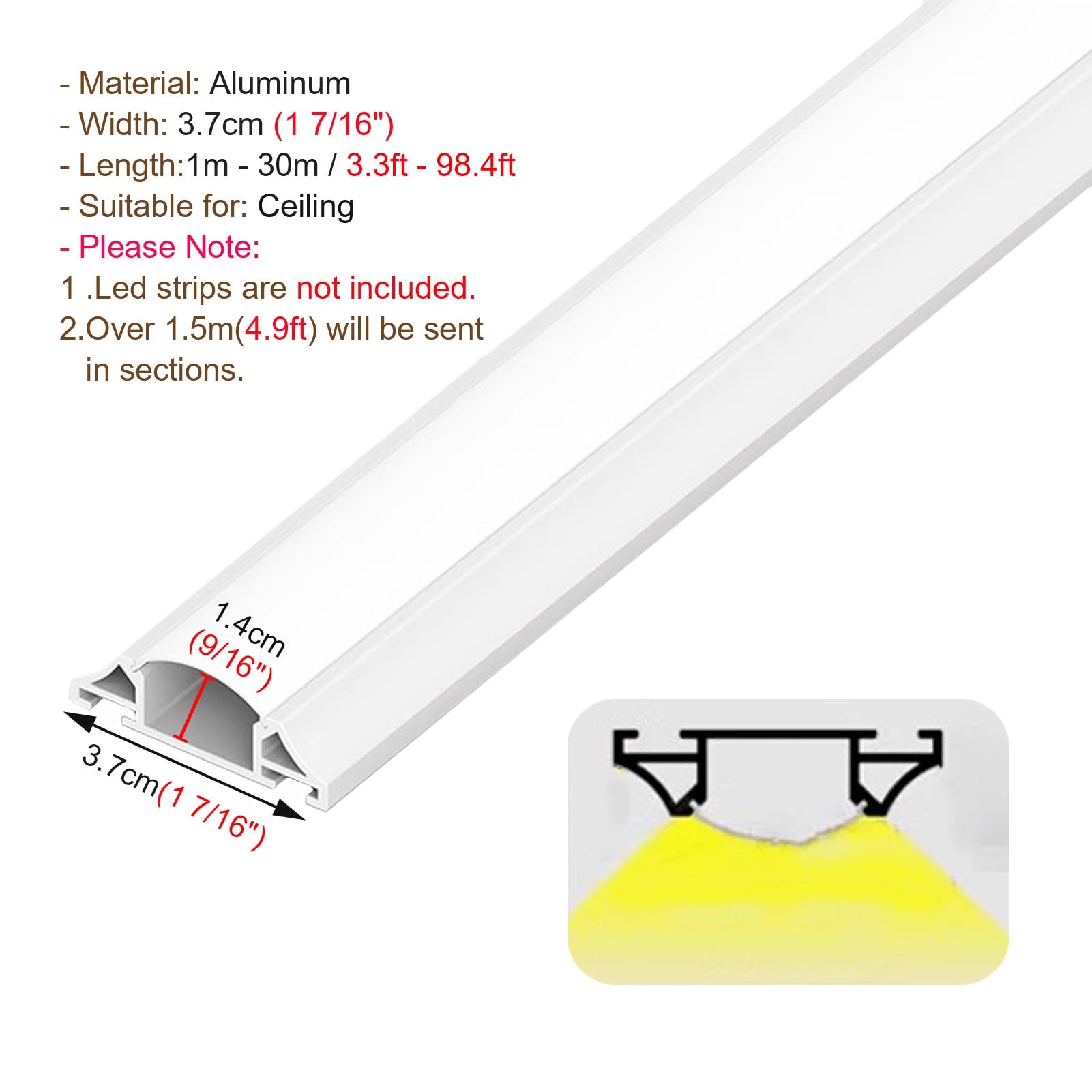 Profili per Strisce Led Modanatura a Corona in Stile Orientale Canale Led Bianco, Profilo in Alluminio per Illuminazione Indiretta Striscia Led da Soffitto, Diffusore di Luce Led Decorativo per la Cas