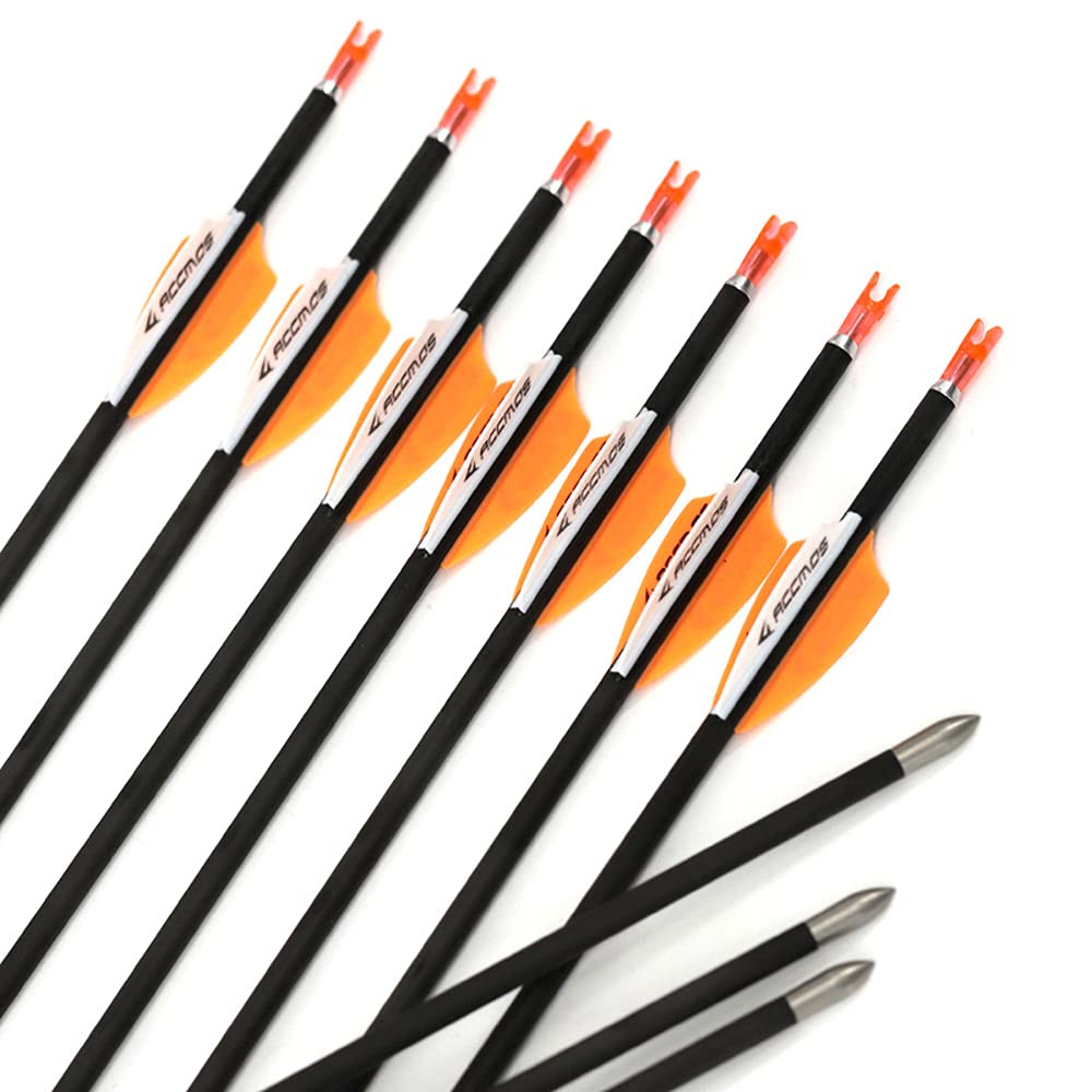Diamètre Intérieur 4.2mm .165" Longueur Personnalisée Flèche Carbone 22-32 Pouces Spine 1100 pour Entraînement Chasse avec Encoche Rotative pour Arc à Poulies et Arc Classique Adulte Jeunesse 12pcs