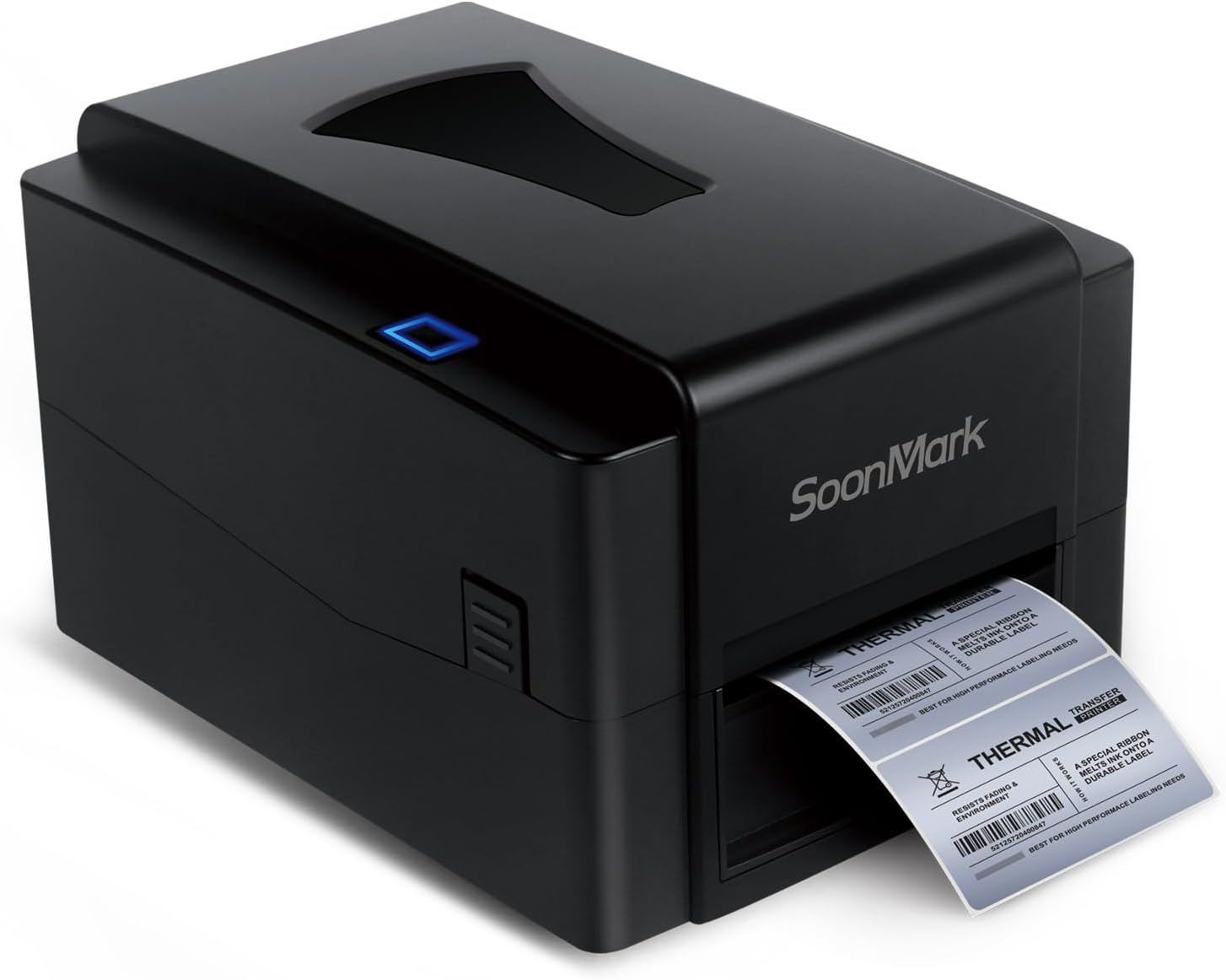 4-inch 300dpi Thermal Transfer Label Printer, USB, Ethernet, Bluetooth, Wireless, Desktop Printer for Long Term Durable Labels and Barcodes, Compatible with Windows,Mac,iPhone,Android, Black.  Not Tested