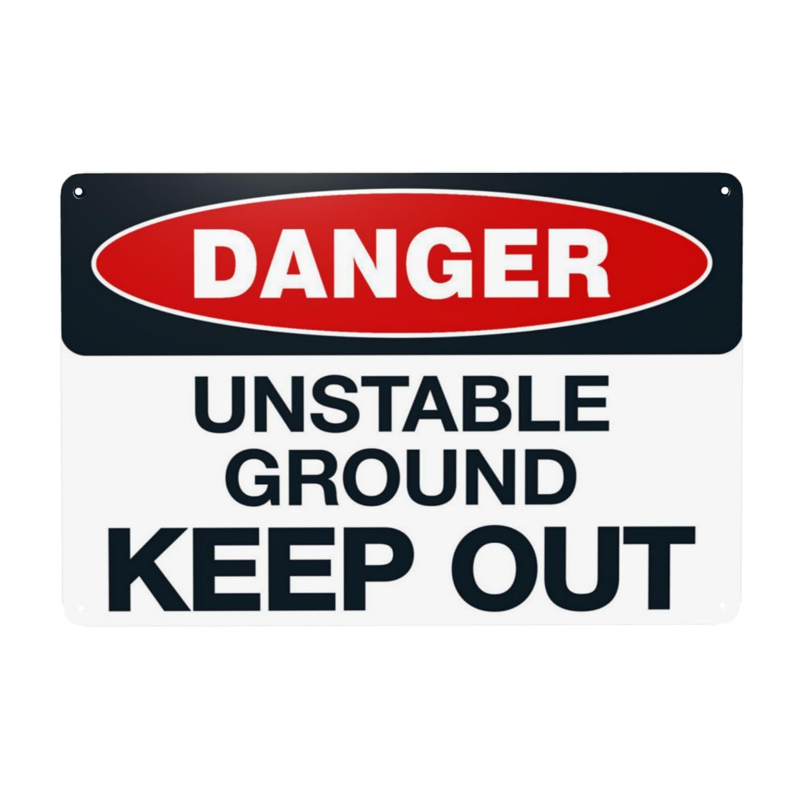 Retro Outdoor Safety Metal Plaque, Unstable Ground Dangerous Area Keep Out Access Control Sign 12x8 Inch