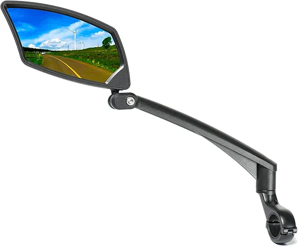 BriskMore Handlebar Bike Mirror, Scratch Resistant Glass Lens, Ajustable and Rotatable Safe Rearview Bicycle Mirror