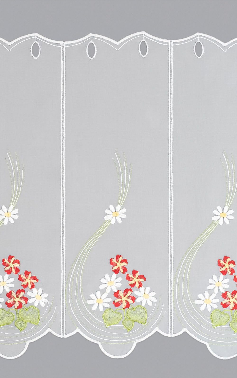 Plauener Spitze Scheibengardine Frühlingsblüten (Bx H) 231cm * 50cm Rot/Multicolor