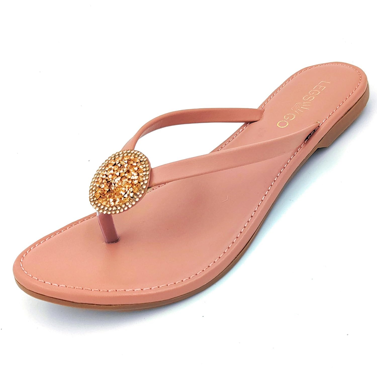 LEGS GO Peach Round Stone on Straps Sandals for women and girls, Casual and Ethnic Wear(size - 08) (B0BRVQ84Z2) Amazon Price History, Amazon Price Tracker