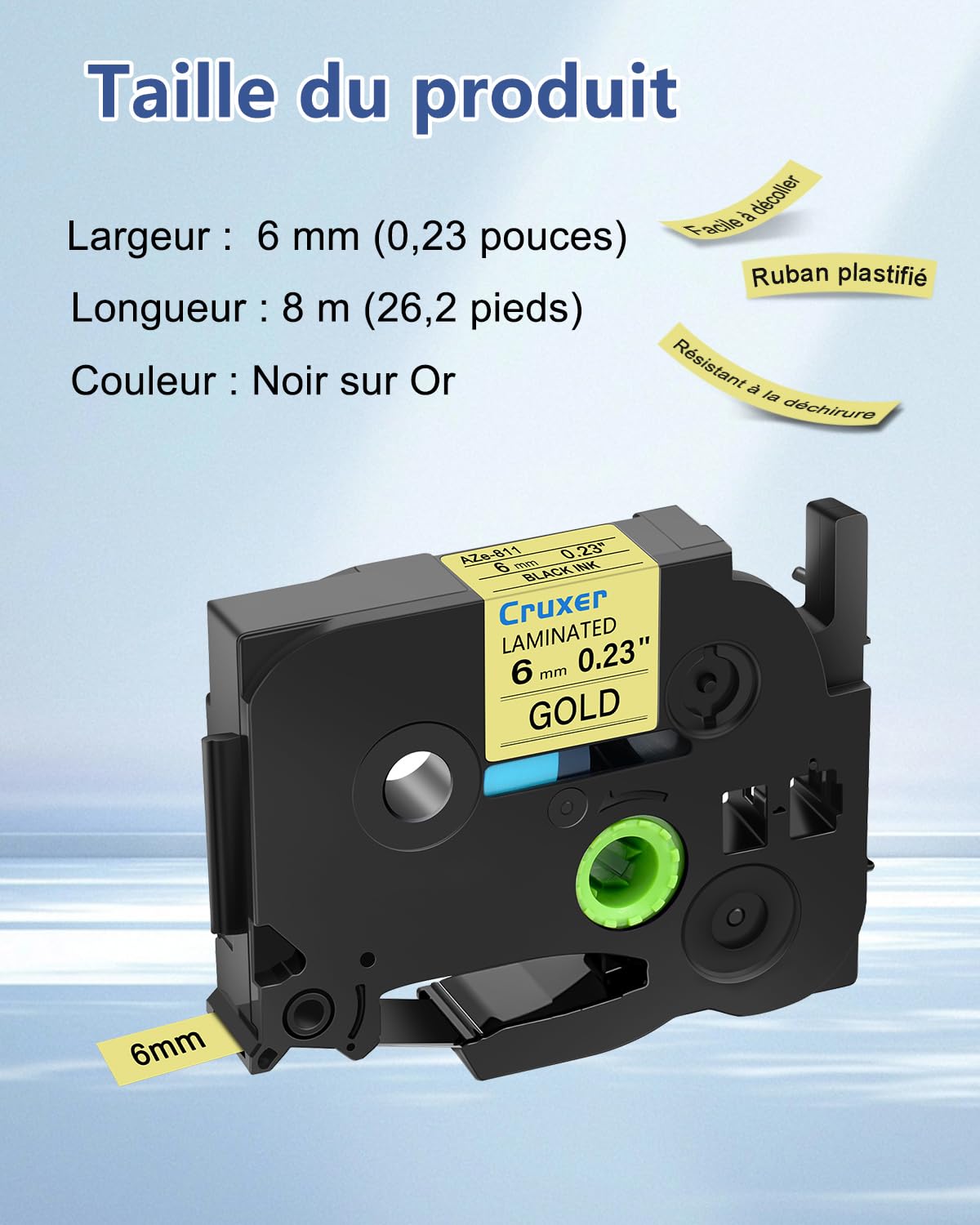 Cruxer Lot de 50 Compatible TZE-811 pour P-touch Noir sur Or 6 mm
