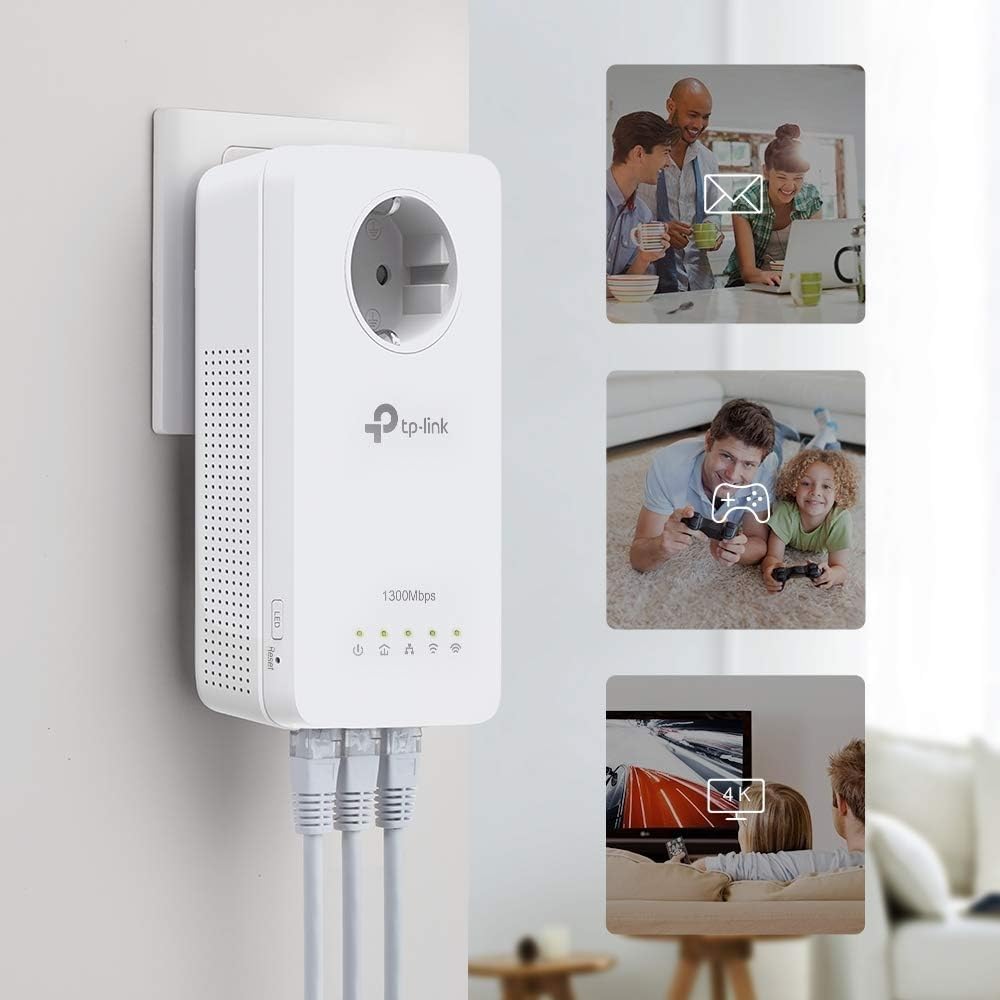 TP-Link TL-WPA8631P Kit Repetidor WiFi PLC Powerline AC1200 2.4GHz/5GHz 3 Puertos Gigabit Negro