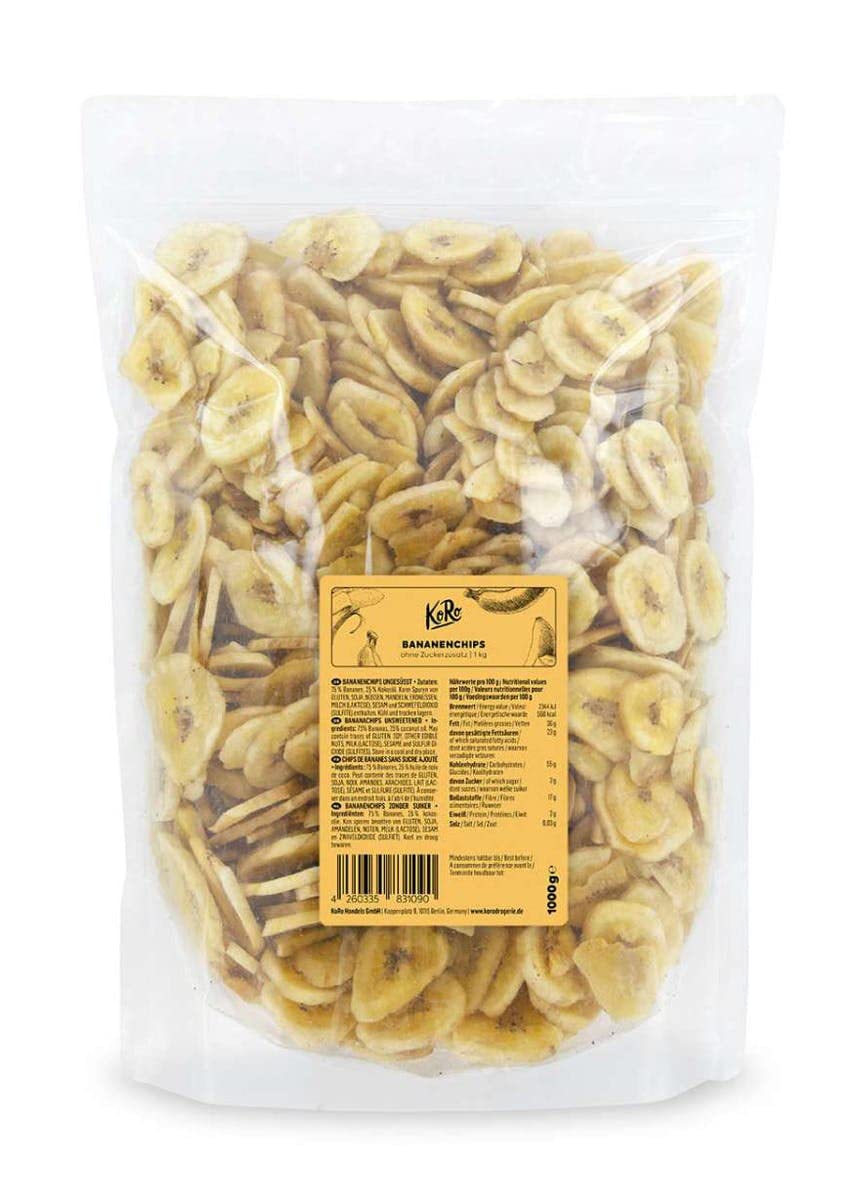 KoRo - Chips di banana essiccate 1 kg - Senza solfiti, senza zuccheri aggiunti, con olio di cocco, formato conveniente