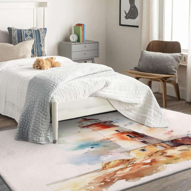 Miniatura 13 de Alfombras lavables para entrada, sala de estar, dormitorio, alfombra de faro y decoración del hogar, alfombra de área náutica de 2 x 3, Faro 03