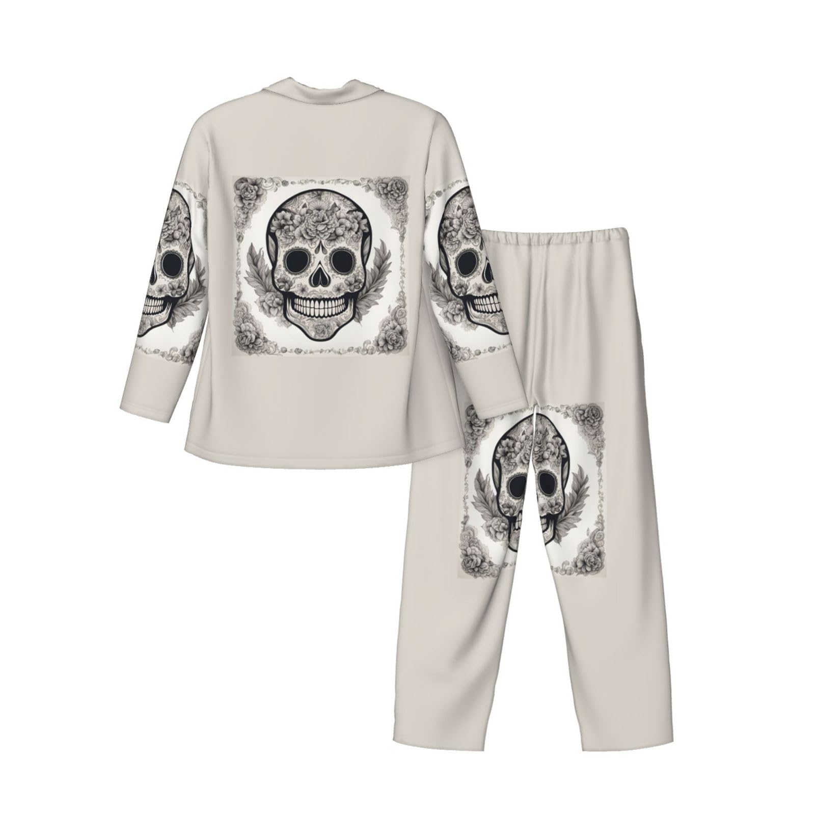 Herren-Pyjama-Set, mexikanischer Totenkopf-Druck, langärmelig, zweiteilig, Hauskleidung, bequeme Nachtwäsche