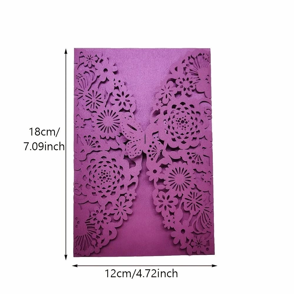 Hochzeitskarte 25/50 stück Festival Party Einladung Brief Hohl Einladung Karte Hochzeit Schmetterling Gruß Karte Hochzeitskarten(Purple,50pcs)