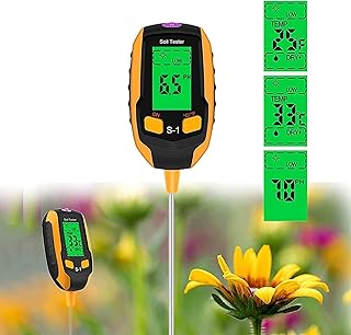 Soil Meter, 4-in-1 Digital Plant Soil Moisture Meter, LCD Display Digital Plant Temperature/Soil Moisture/PH Meter/Sunlight Intensity Backlight Soil Test Meter for Indoor and Outdoor Plants