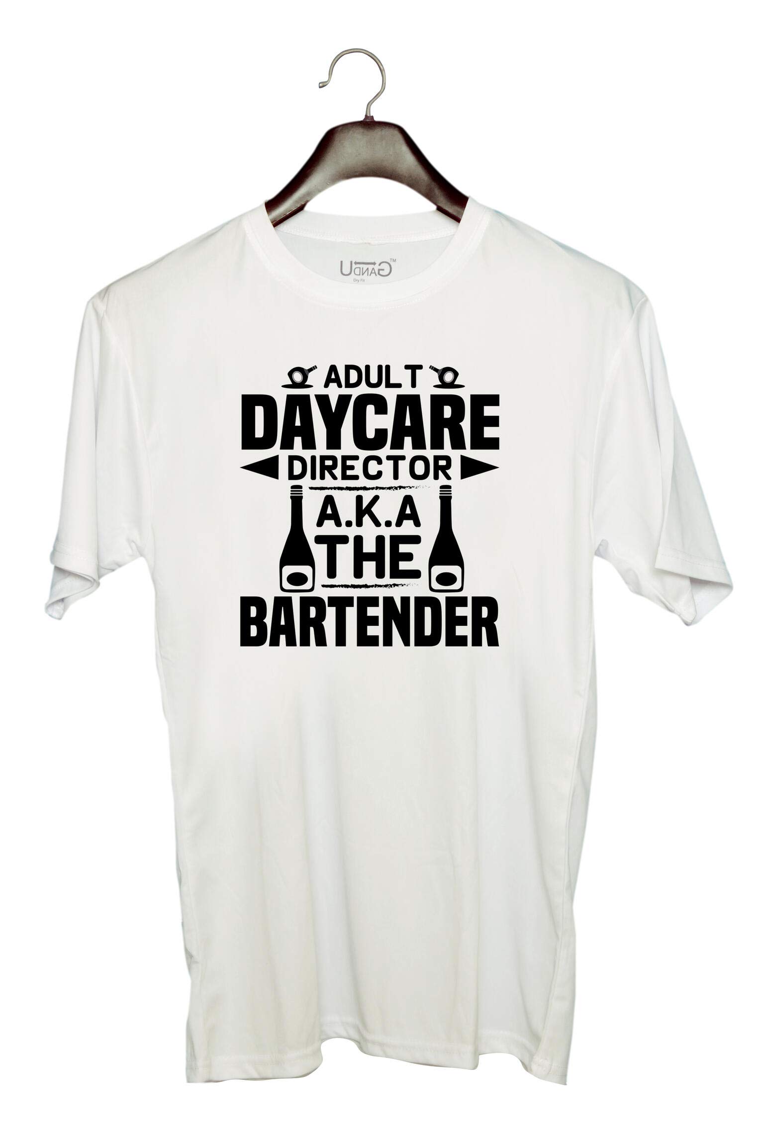 UDNAGUnisex Round Neck Graphic 'Bartender | 1 Adult' Polyester T-Shirt White [Size 2YrsOld/22in to 7XL/56in]