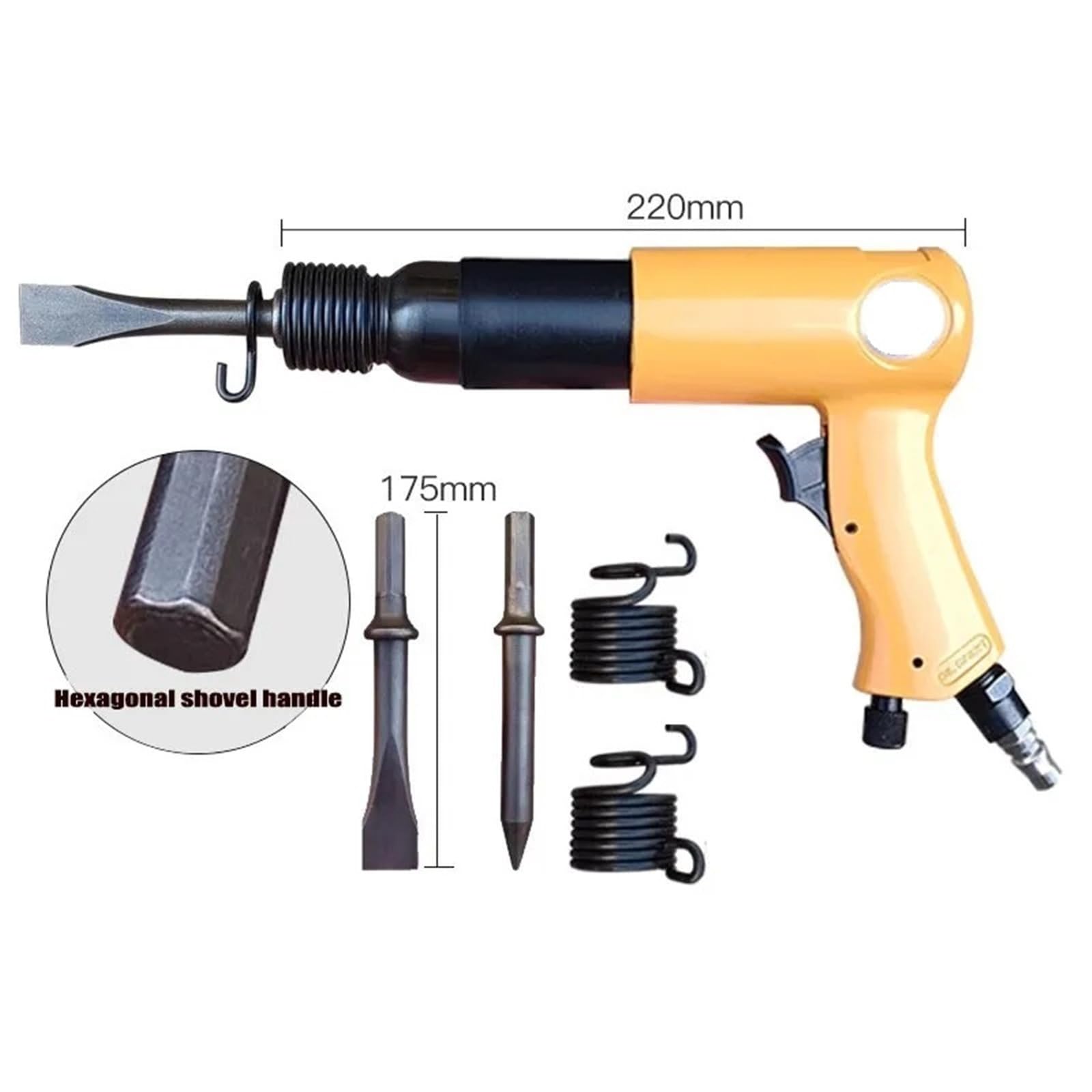 Pala pneumatica, pistola a percussione, martello pneumatico multifunzione, vibrante, scalpello, for la rimozione della ruggine, scorie di saldatura, pala eolica, coltello