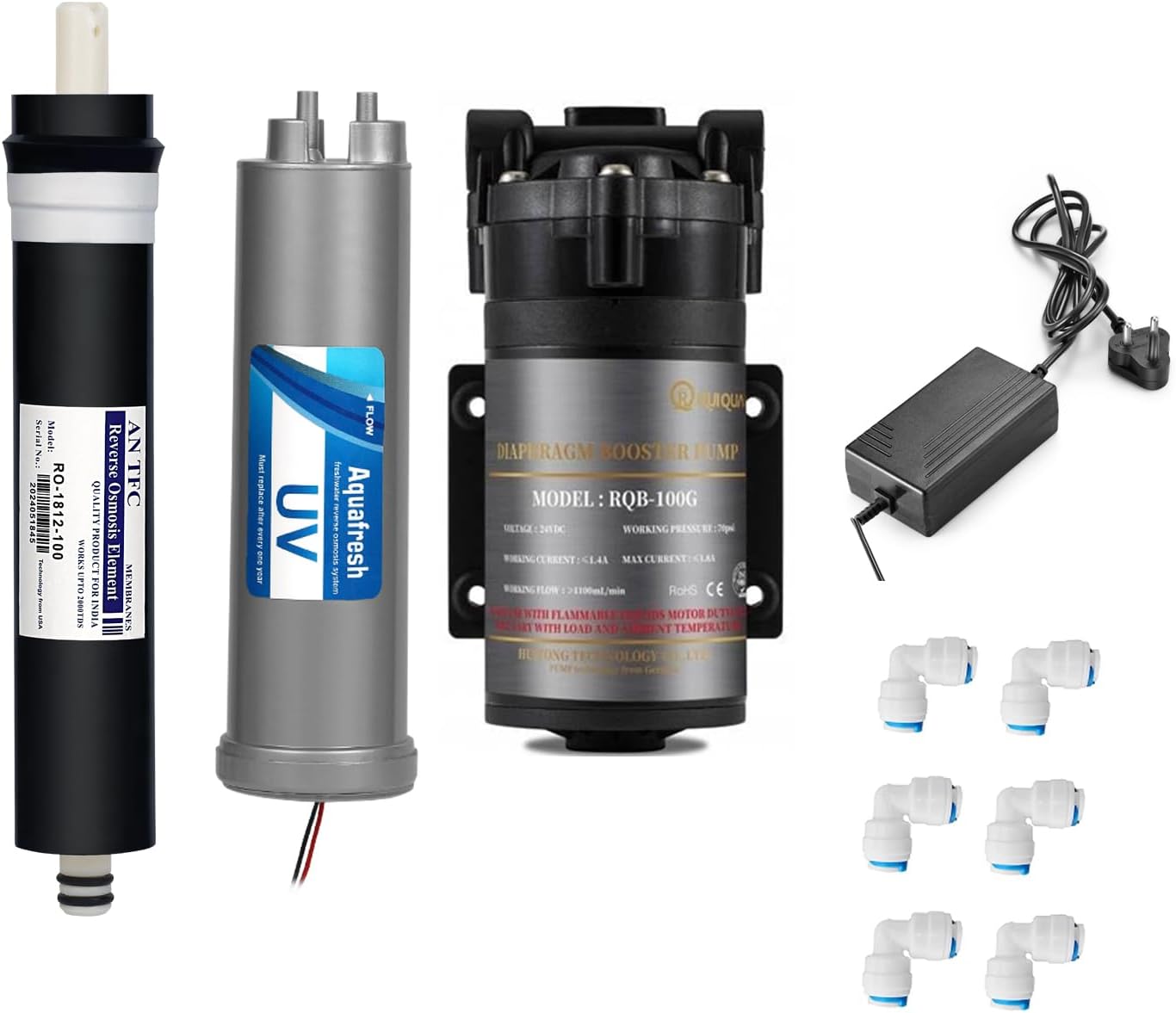 Ruiquan RO Spare Part Combo Kit – 100 GPD Pump, Membrane, UV & SMPS for Domestic Water PurifiersWater Purifier with RO Technology for Home (Service Kit)