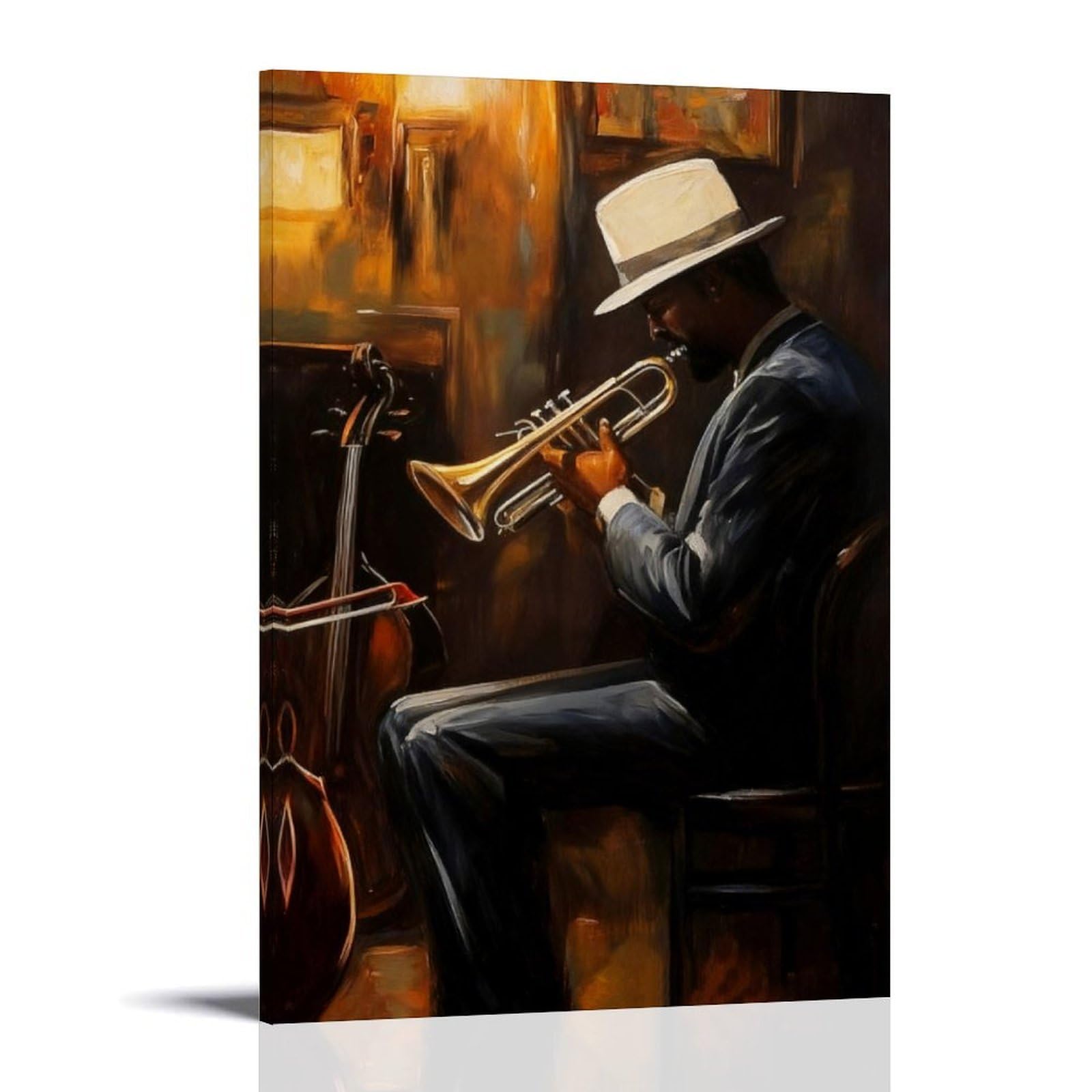 Stampa artistica da parete con musica jazz afroamericana, stampa su tela, stampa a tema musica nera con strumenti musicali, dipinti per uomini, decorazione per la stanza (50 x 75 cm)