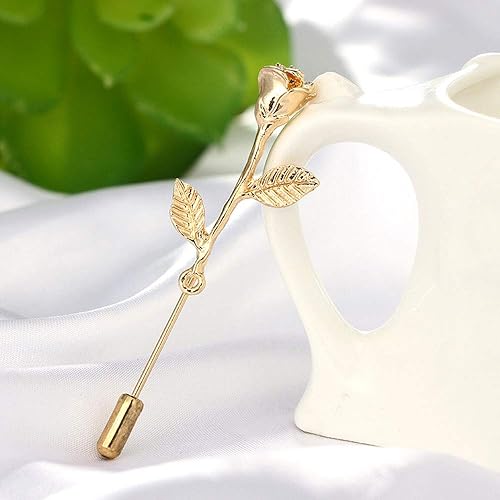Miniatura 2 de Broche de solapa floral rosa para hombre, broche de broche para traje de esmoquin, accesorio de ramillete (dorado)