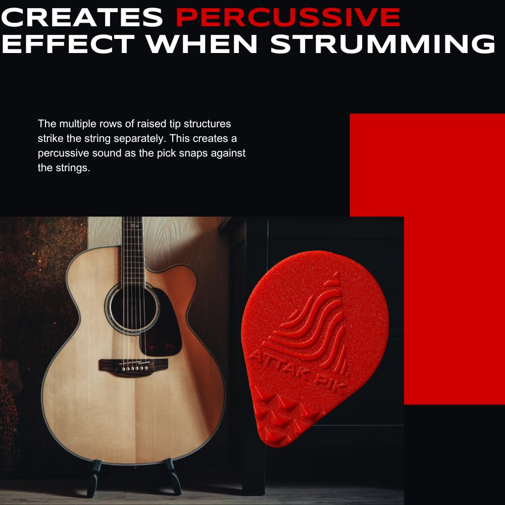 Acoustik Attak Plettro per chitarra, effetto percussivo, 12 corde, chiarezza migliorata, ideale per chitarre acustiche ed elettriche (confezione da 10)