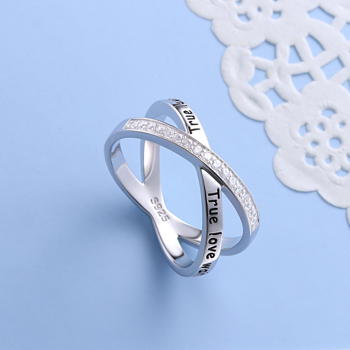 Purity Ring S925 Sterling Silver True Love Waits Infinity Criss Cross Rings for Women Lady