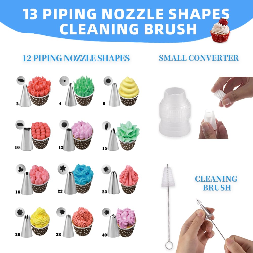 Kit de decoración de pasteles de 79 piezas, juego de herramientas para tartas para principiantes con tocadiscos, nivelador, levantador de uñas de flores, 12 puntas de tubería, 51 bolsas