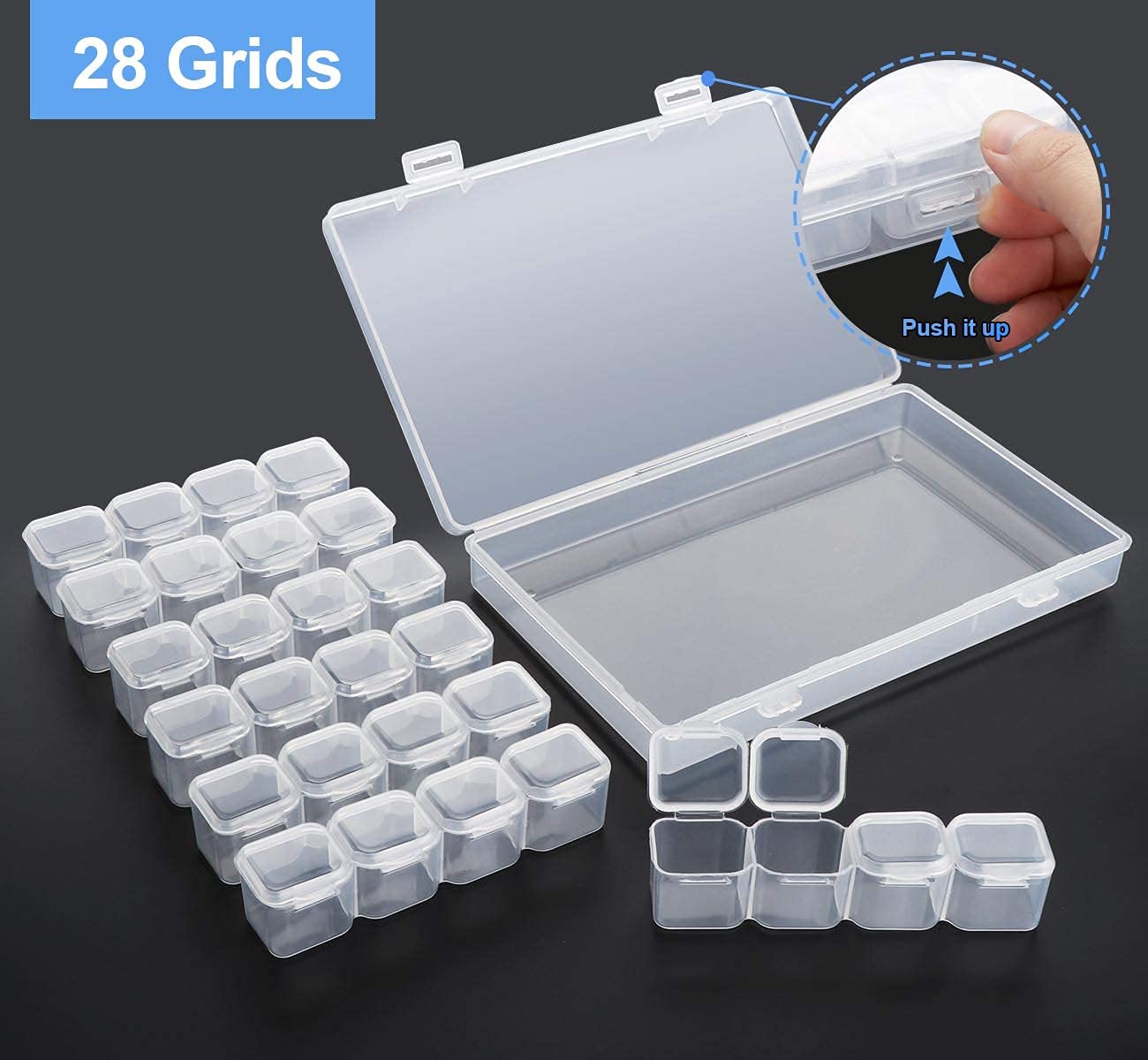 Ilauke Lot De 5 Boîtes De Rangement Transparentes 28 Compartiments – Idéal Peinture Diamant, Perles, Nail Art & Bricolage