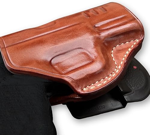 Miniatura 5 de Funda para pala de piel de alta calidad OWB parte superior abierta compatible con Smith Wesson MP 380 Shield EZ 3675 BBL mano derecha color marrón