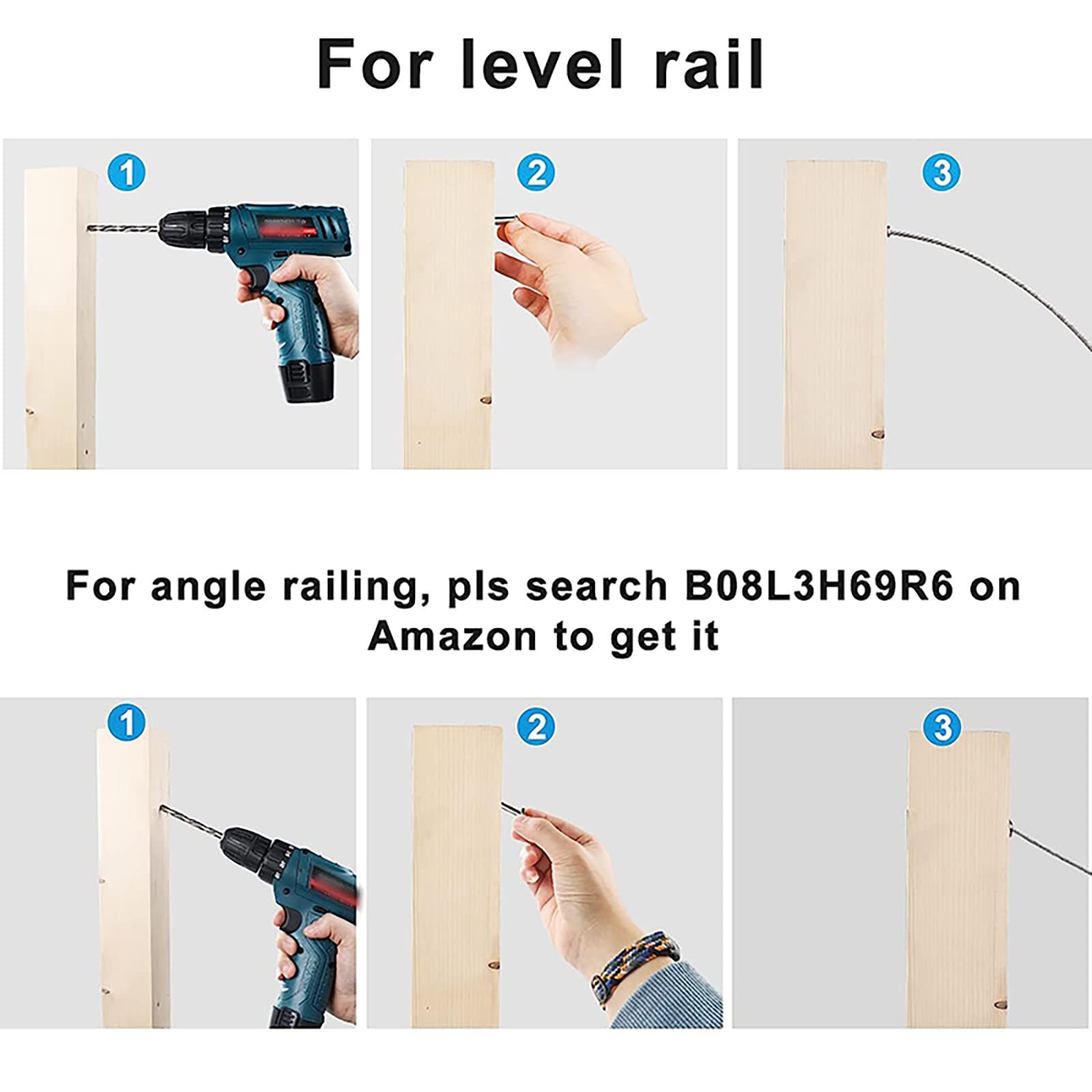 Wresetly 120 Stück Edelstahl-Schutzhüllen für 1/8 5/32 oder 3/16 Kabelgeländer, T316 Kabelgeländer-Set mit Bohrer