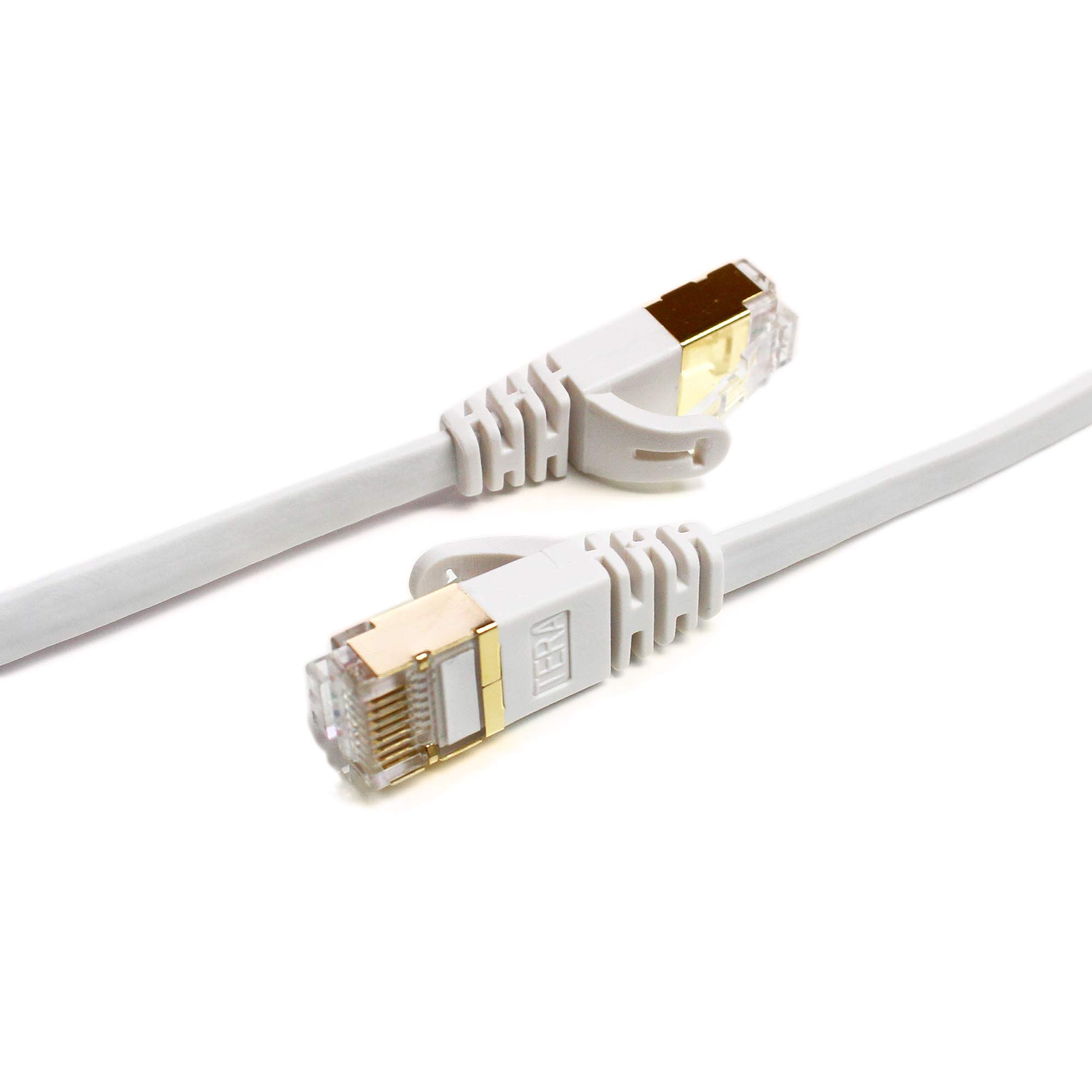 Tera Grand - Cavo patch ultra piatto CAT7 10 Gigabit Ethernet per modem router rete LAN Playstation Xbox - Costruito con connettori RJ45 placcati in oro e schermati, 2,5 m, bianco