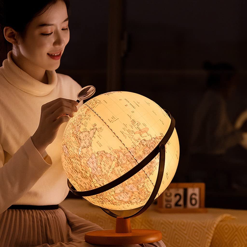 Globi Geografici Mappamondo Mondiale Illuminato Classico dell'ultima Versione con Supporto in Legno 2 in 1 Mappamondo Grande geografico Mappamondo Antico da Tavolo 30 cm Home Decor