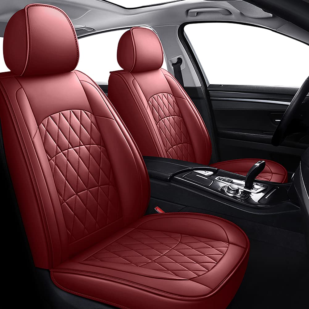Luxus Universal Leather autositzbezüge, 5-Sitzer Kunstleder Gitter Sitzbezüge-Set Voll Auto Vorderseite und Rückseite Schonbezüge Auto, 9-Teiliges Set (Rot)