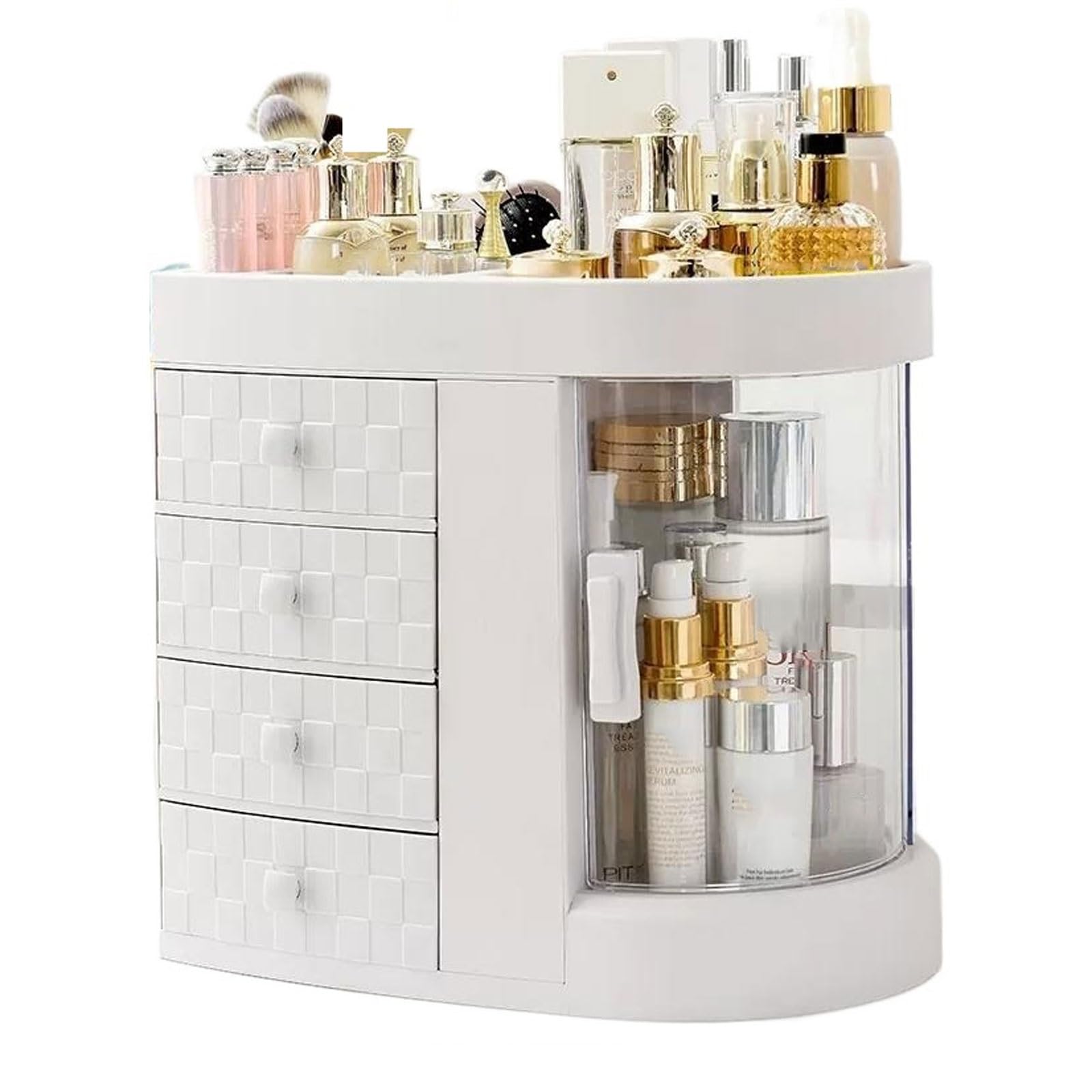 Z4T8M2K6G5 Skincare Organiser Plastic Makeup Organizer with Drawers，Perfume Display Case and Cosmetic Storage Box，Great for Bathroom, Dresser, Countertop(White)
