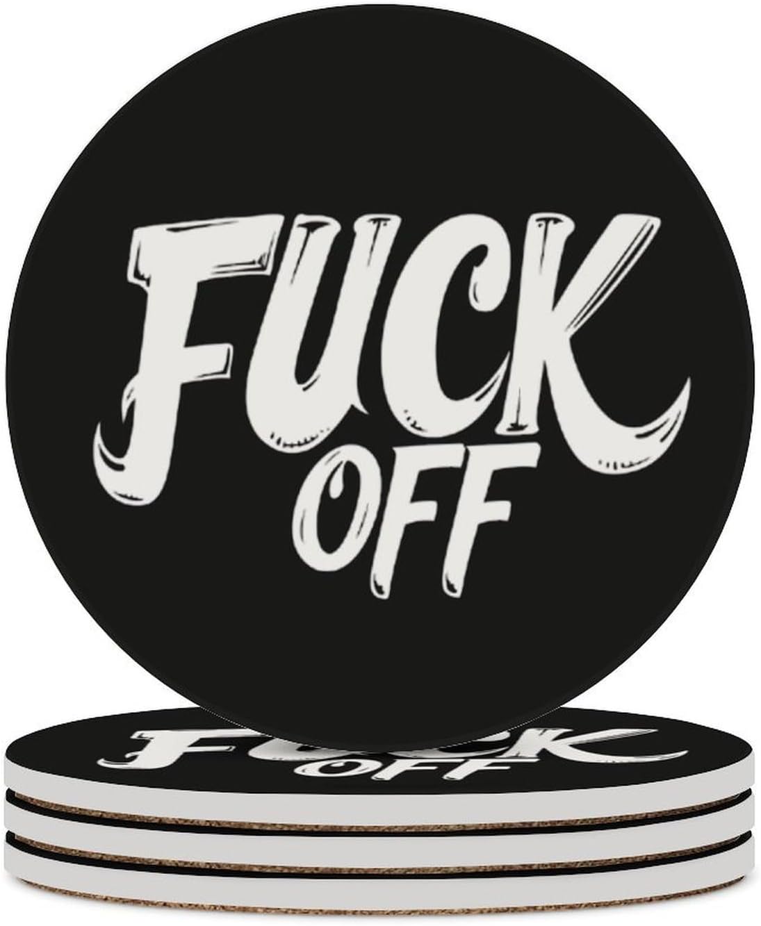 Fuck1 Off Funny Round Ceramic Coasters for Drink Absorbent Cup Holders Tabletop Protection