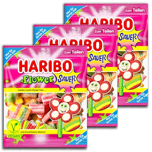 Pack de 5 unidades Haribo Flower agrio vegano 5 x 160 g de goma de fruta ácida.